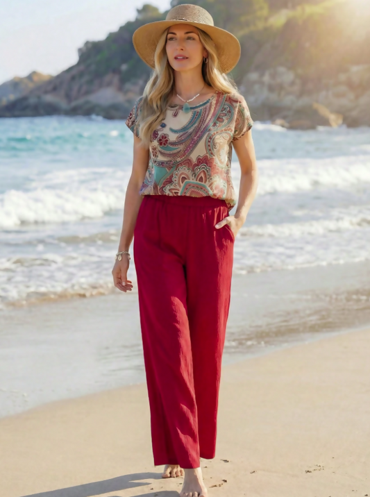 SHEIN Emery Rose Paisley Shirt & Trousers Two-Piece Set
