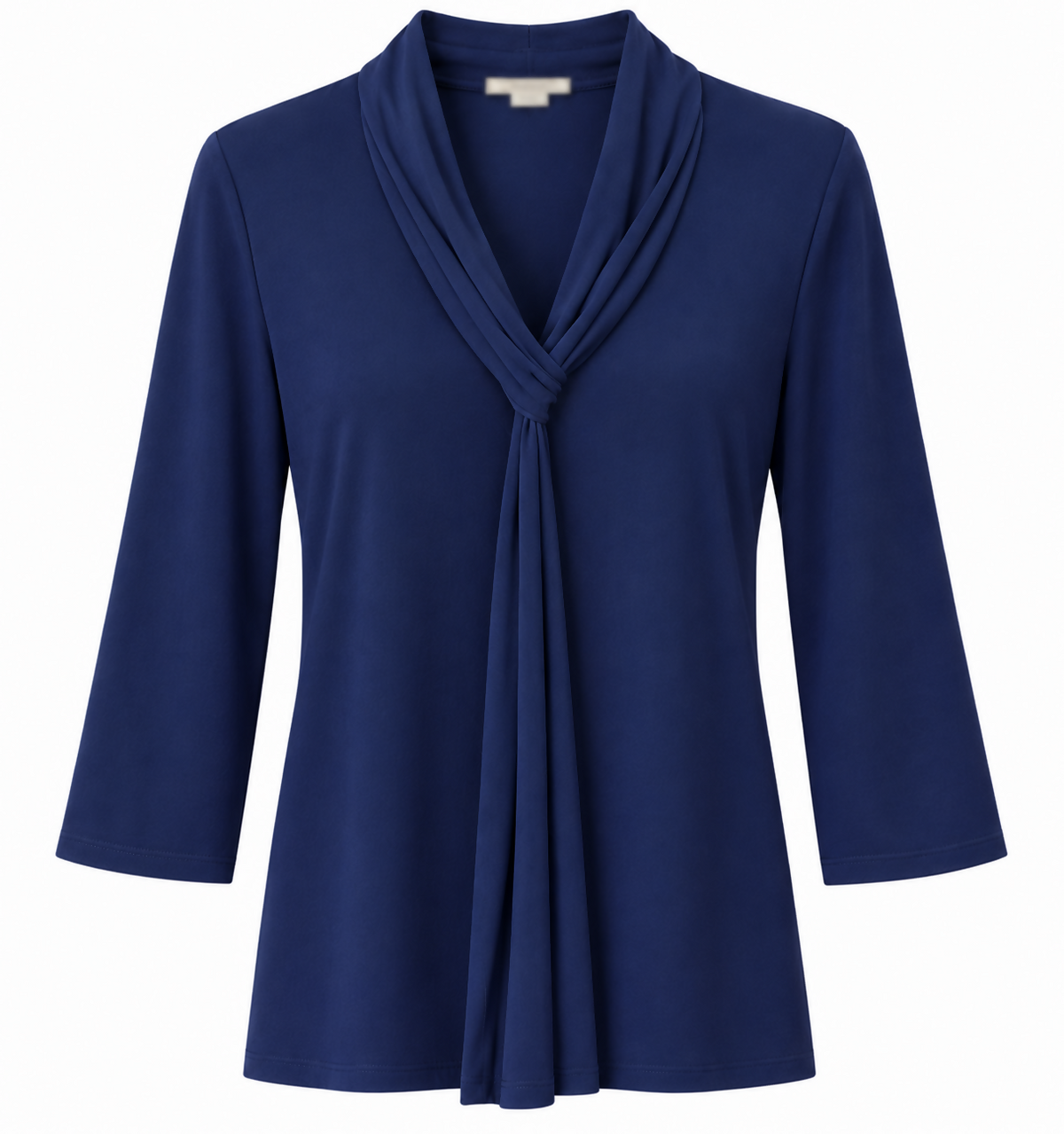 Elegant Navy Blue Draped-Neckline Top