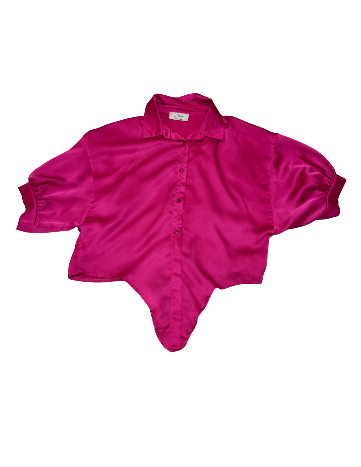 In Italy Fuchsia Satin-Look Tie-Front Crop Shirt
