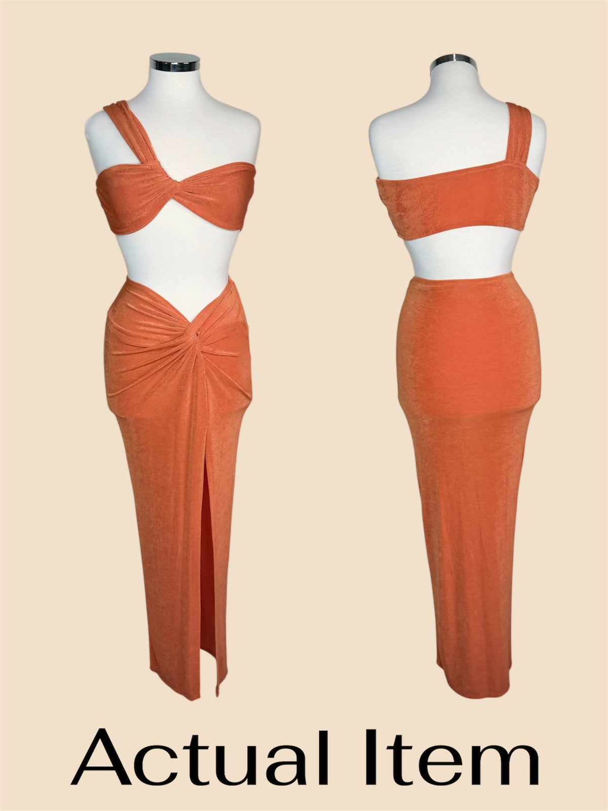 SHEIN BAE One-Shoulder Twist Crop Top & Split Maxi Skirt Set