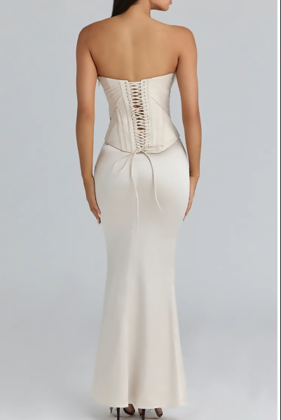 HOUSE OF CB LIMITED EDITION EVE IVORY SATIN CORSET GOWN