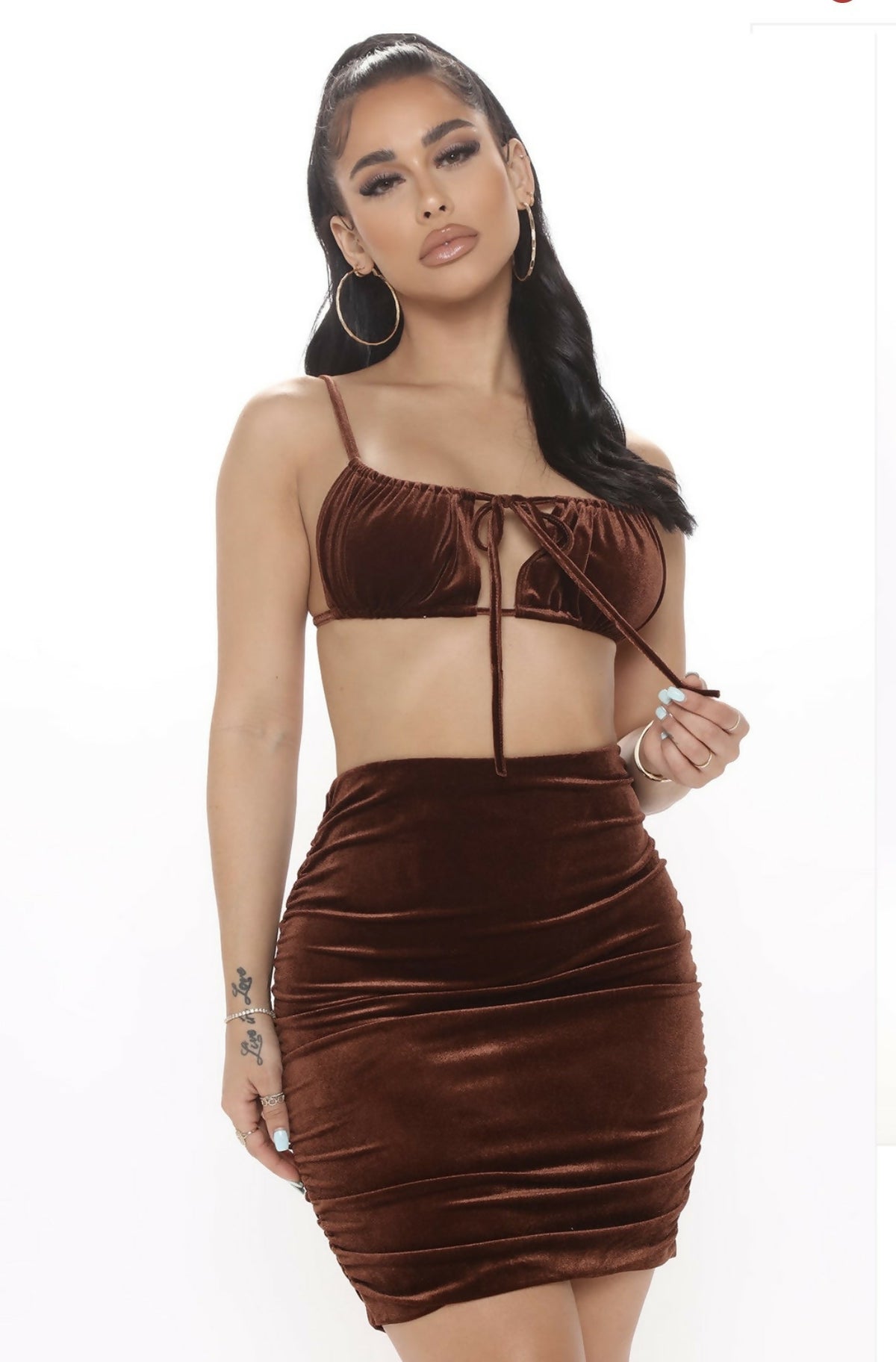 Fashionnova Brown velvet 2 piece
