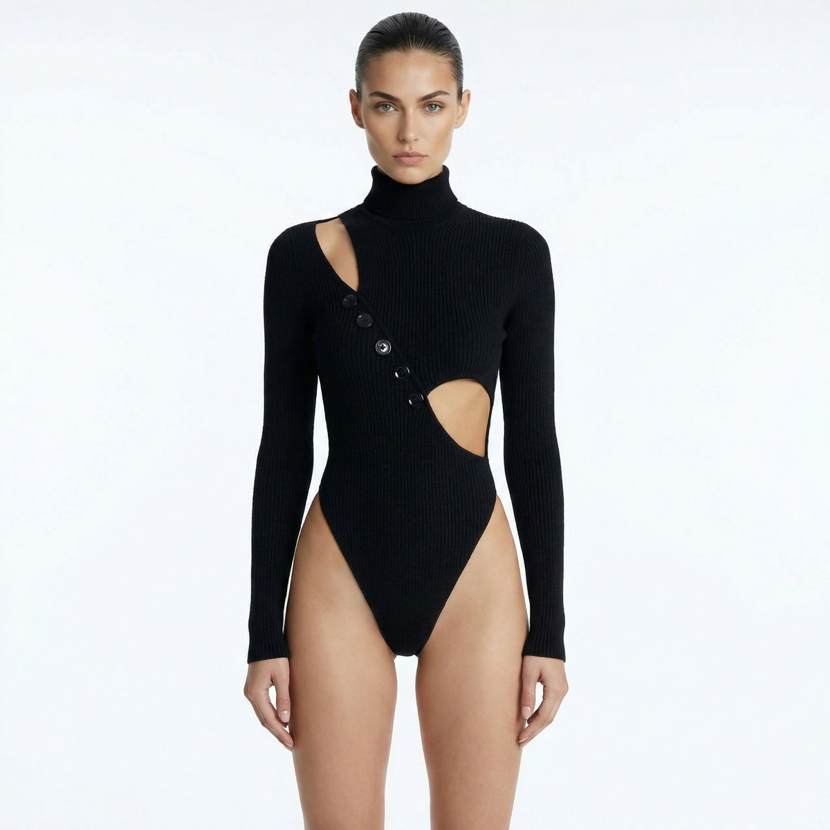 Black Cut Out Sweater Bodysuit