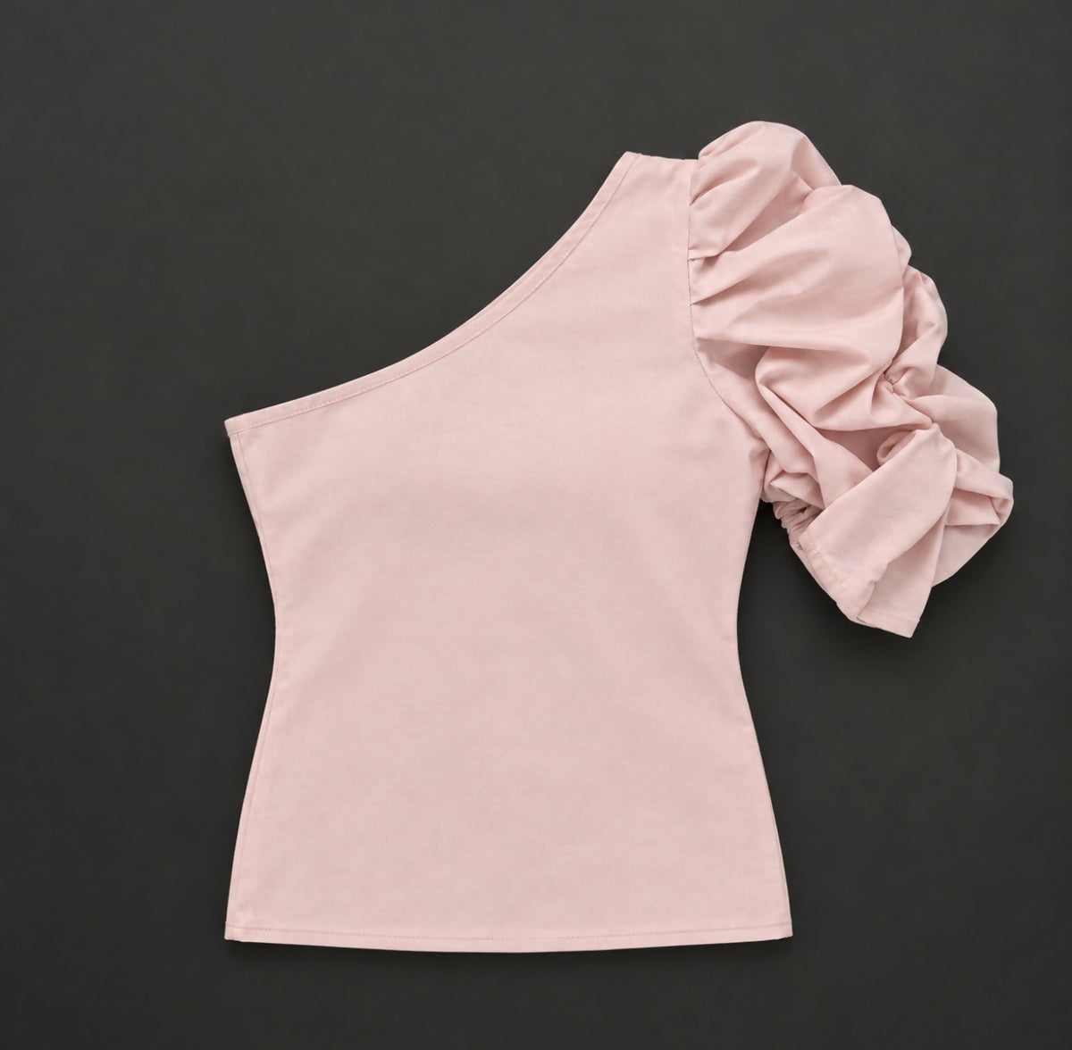 Pink Puff Sleeve One-Shoulder Top