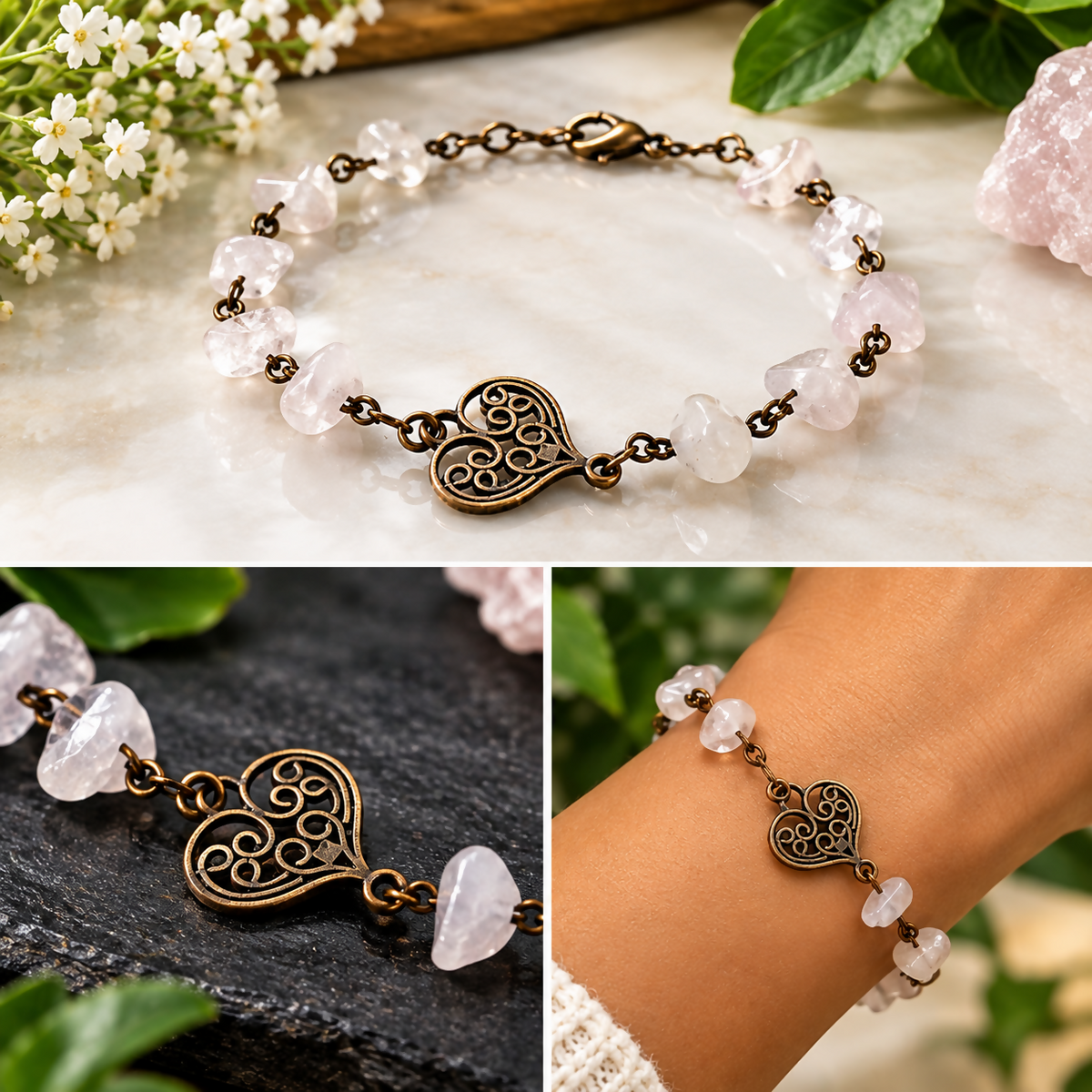Rose Quartz heart bracelet