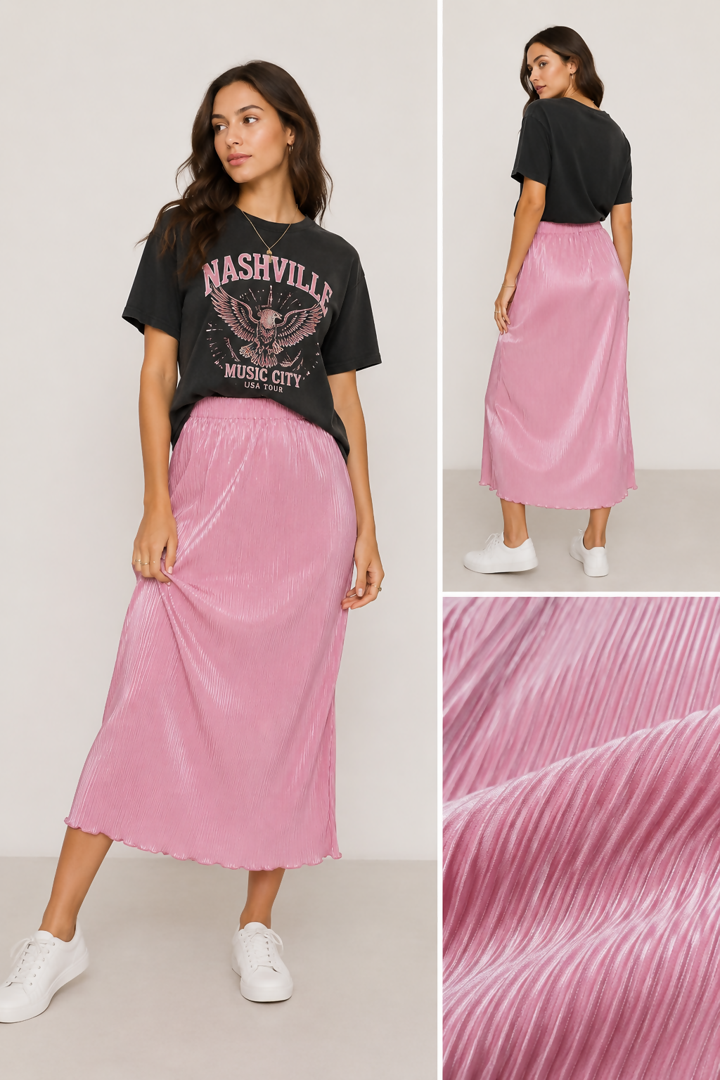 SheIn Plissè Pleated Lettuce Trim Skirt