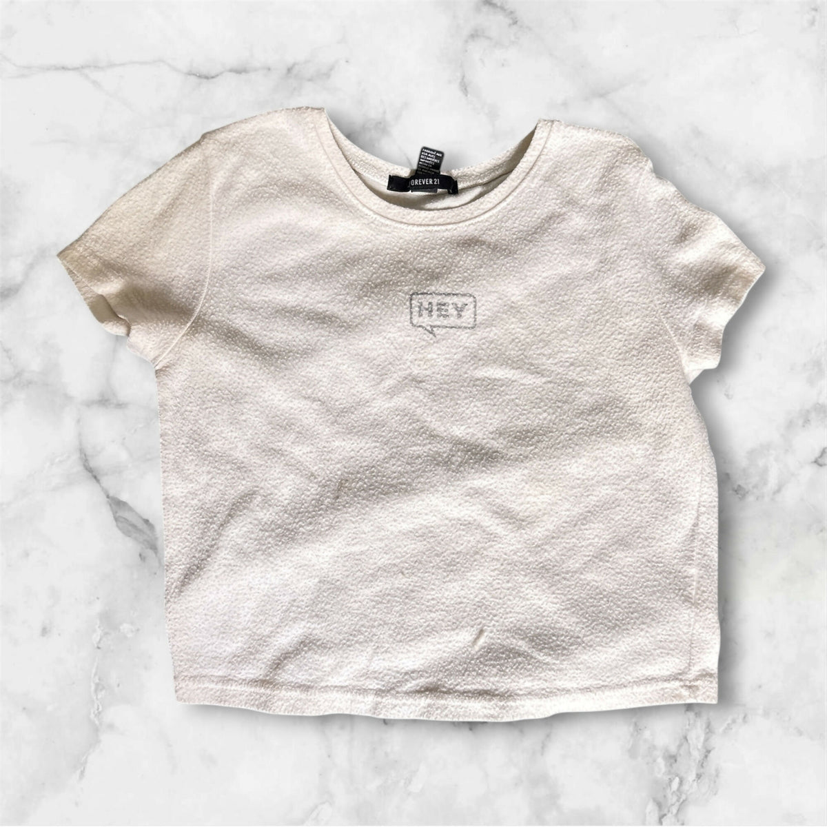 Forever 21 Cream Textured “HEY” Top