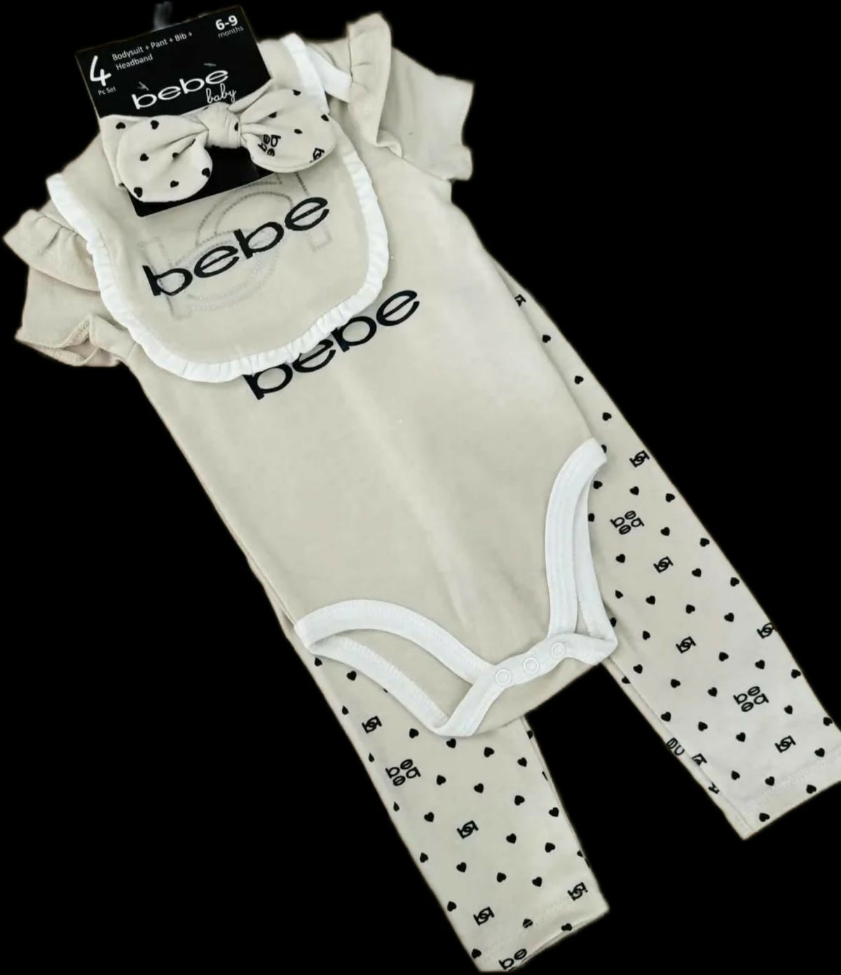 Baby Girl's 4pc set bodysuit + Pant+ Bib + Headband