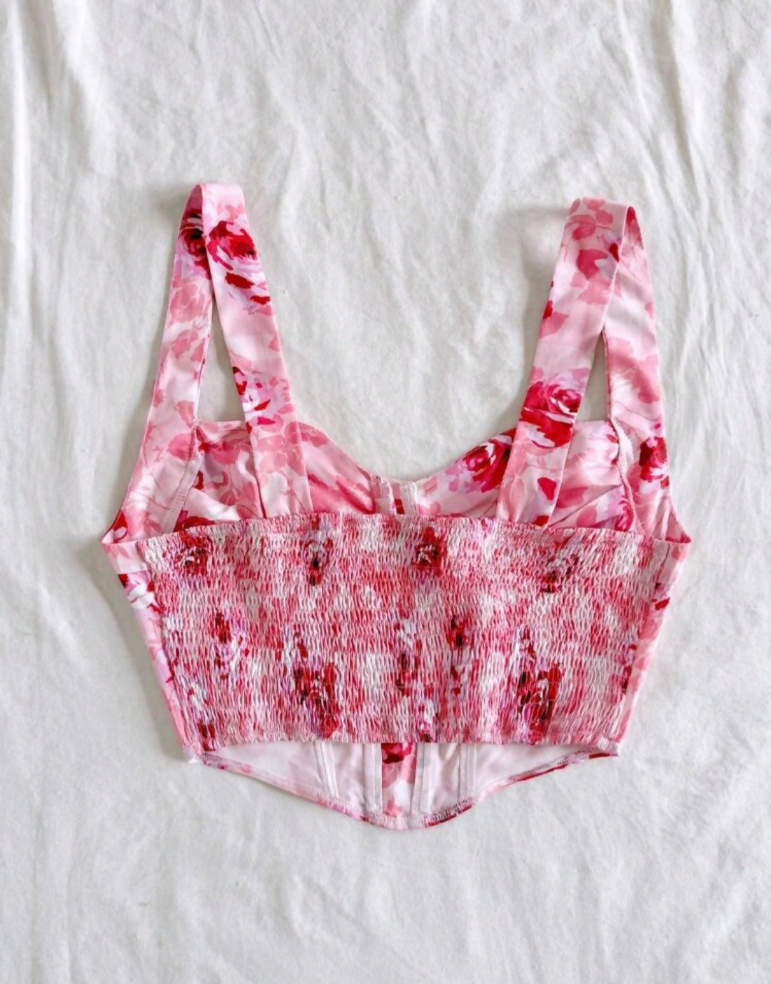 Floral Print Cropped Hem Shirred Tank Top,
