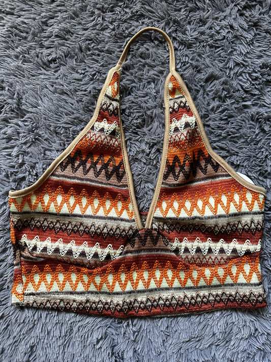 Soleia WYWH Women Vacation Chevron Print Backless Halter Boho Top