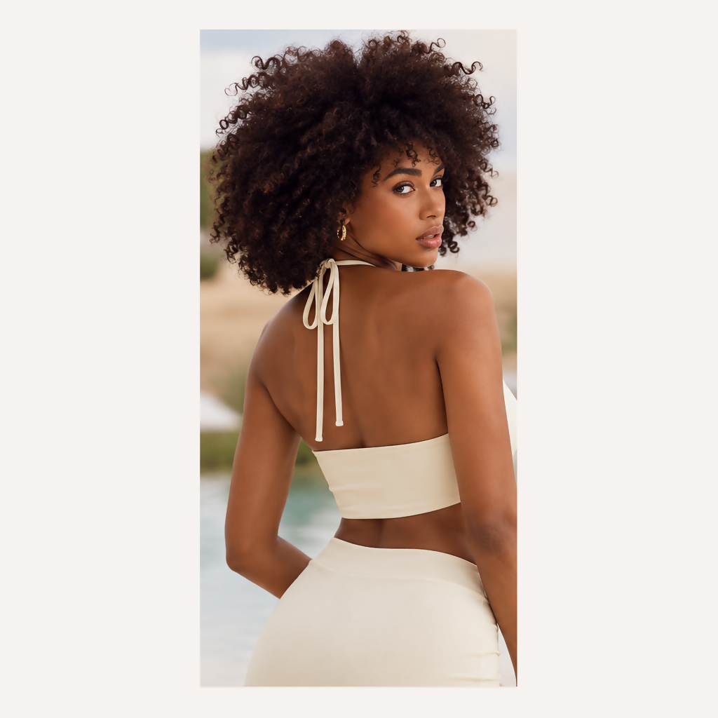 Oh Polly Ivory Halter Neck Angled Hem Crop Top