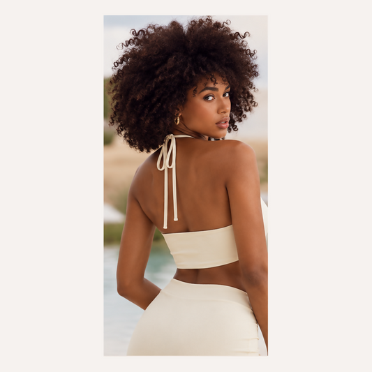 Oh Polly Ivory Halter Neck Angled Hem Crop Top