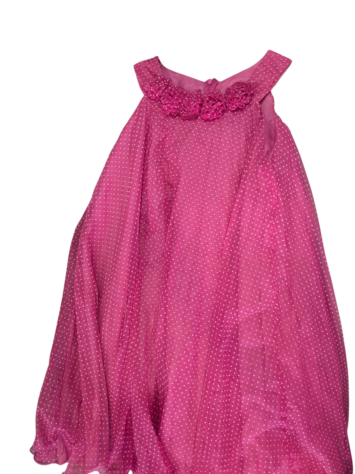 Fuchsia Polka Dot Chiffon Rosette Swing Dress