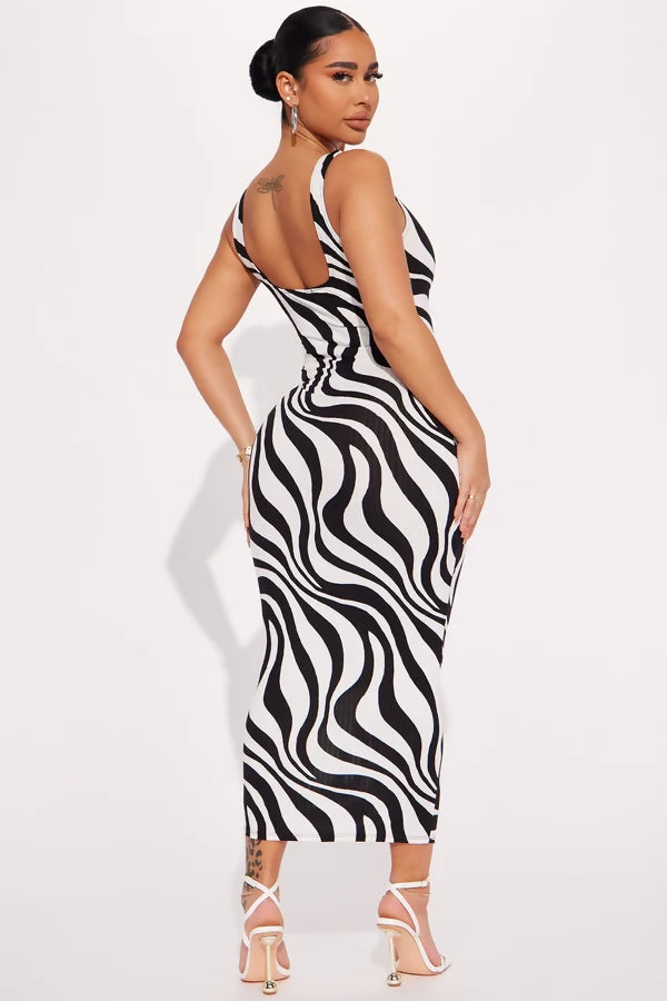 Abstract Swirl Bodycon Maxi Dress