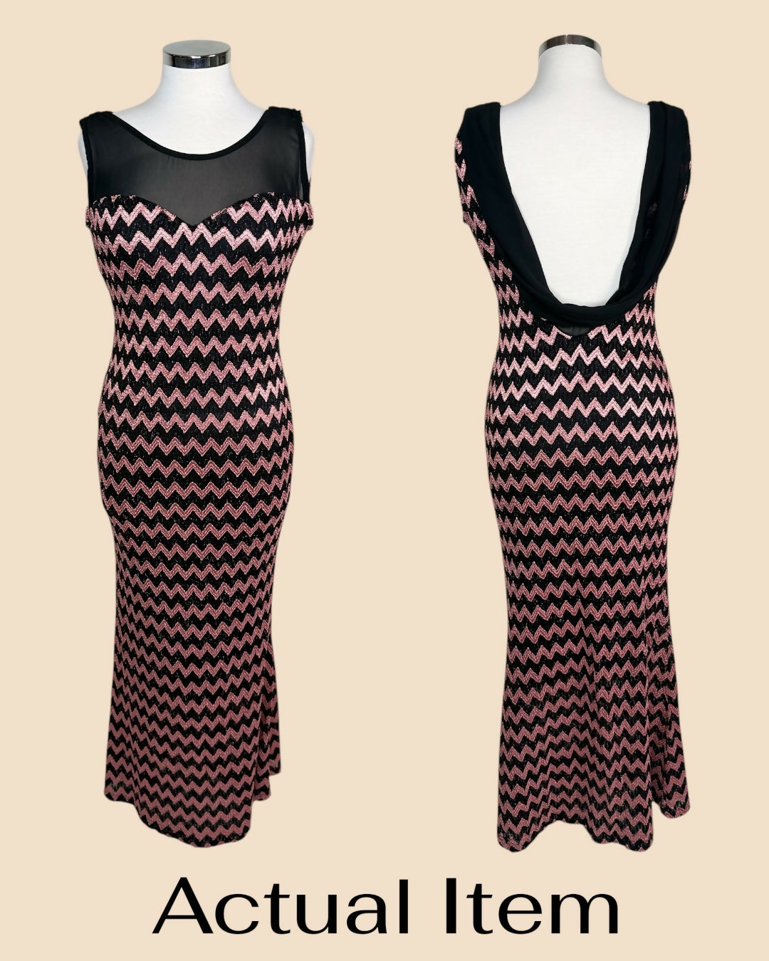 Black & Rose Pink Chevron Bodycon Maxi Dress