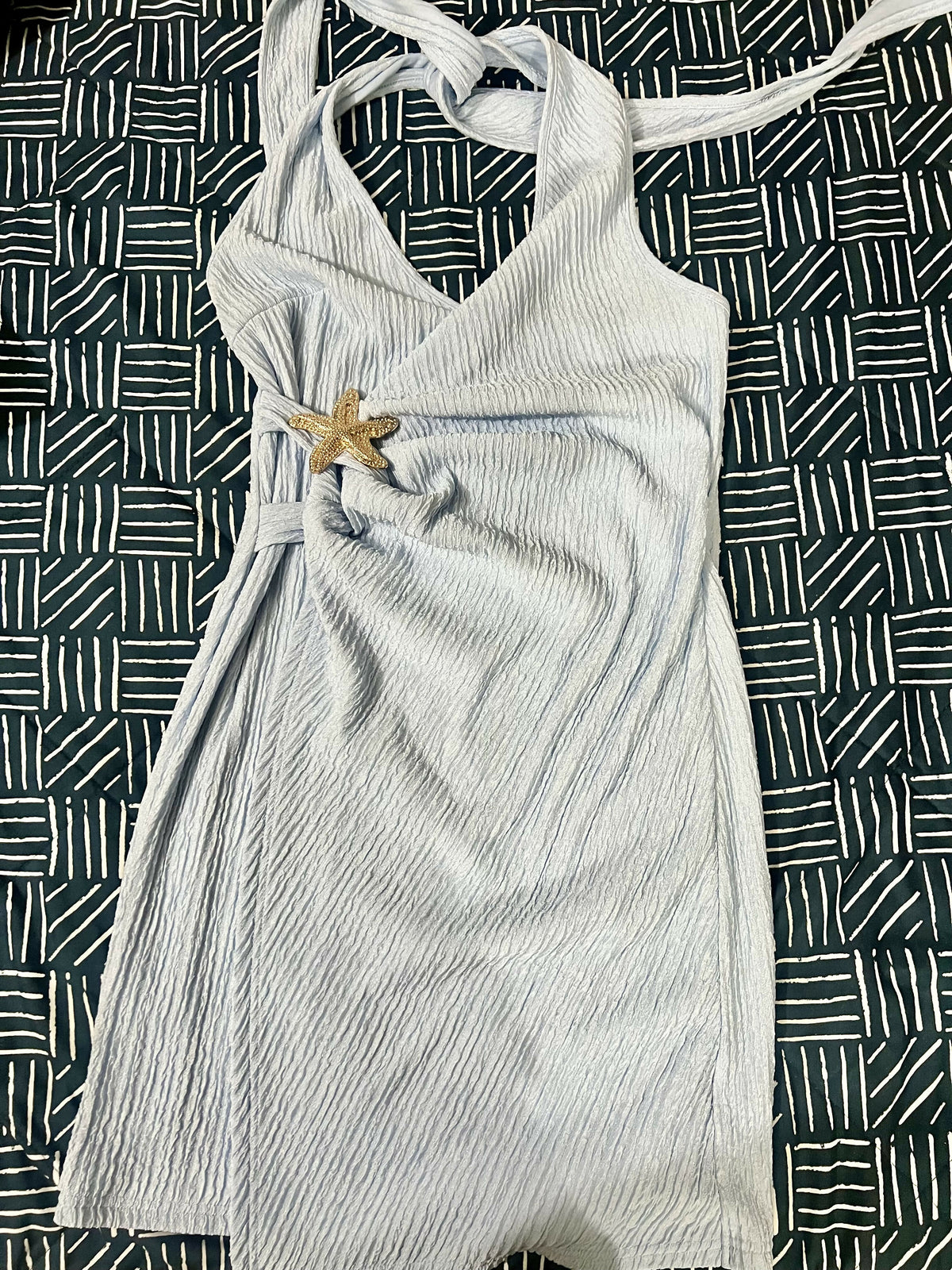 Light Blue Halter Mini Dress with Starfish Detail
