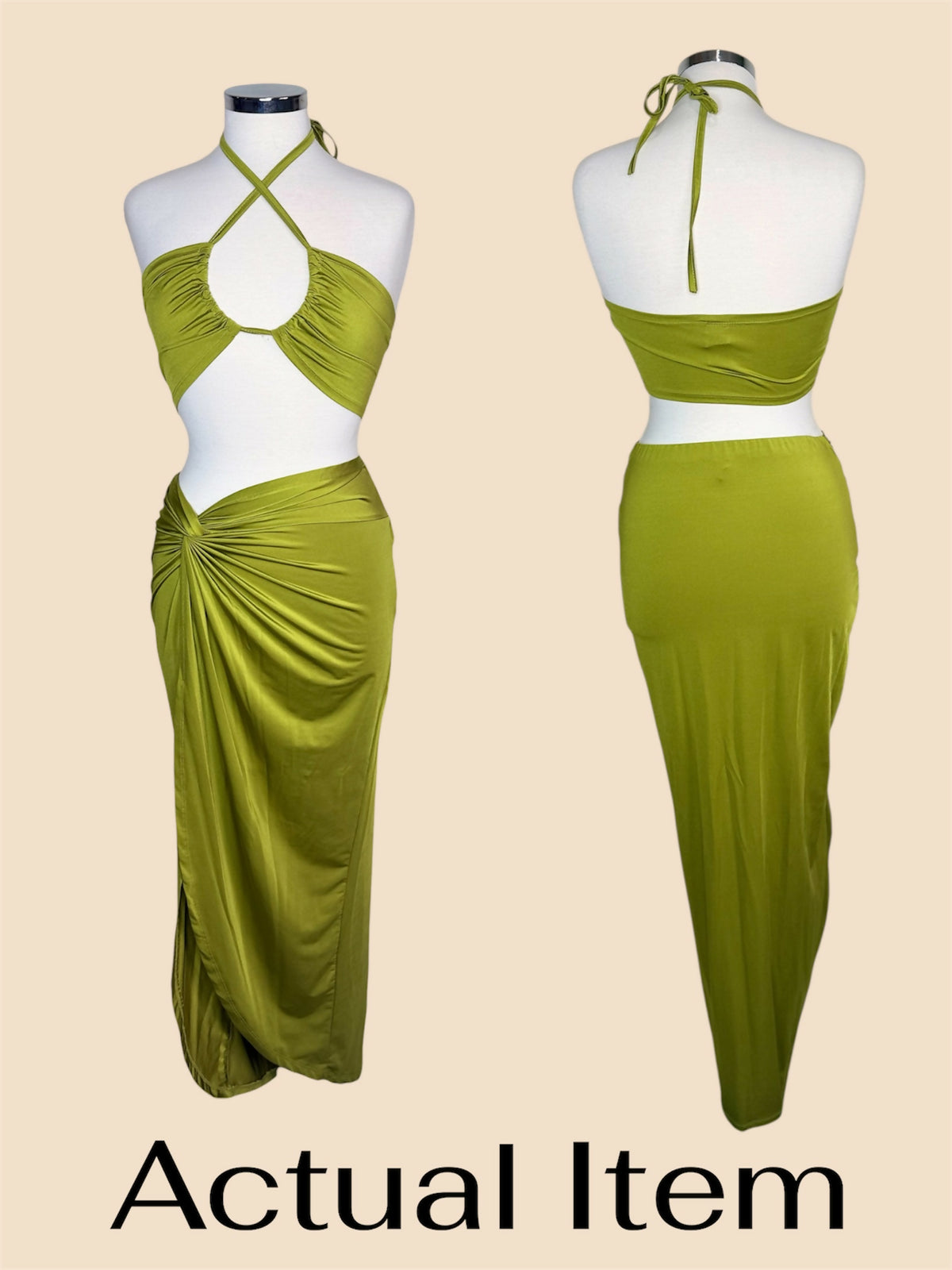 SHEIN ICON Green Halter Top & Twist-Front Maxi Skirt Set