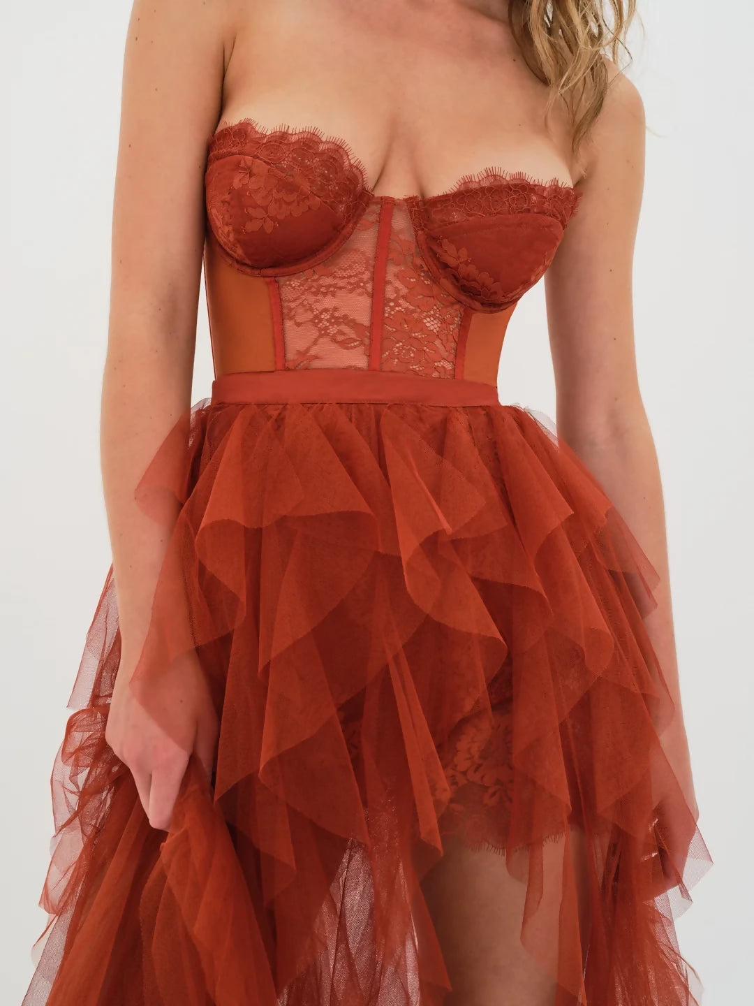 For Love and Lemons Bustier Dress in Rust