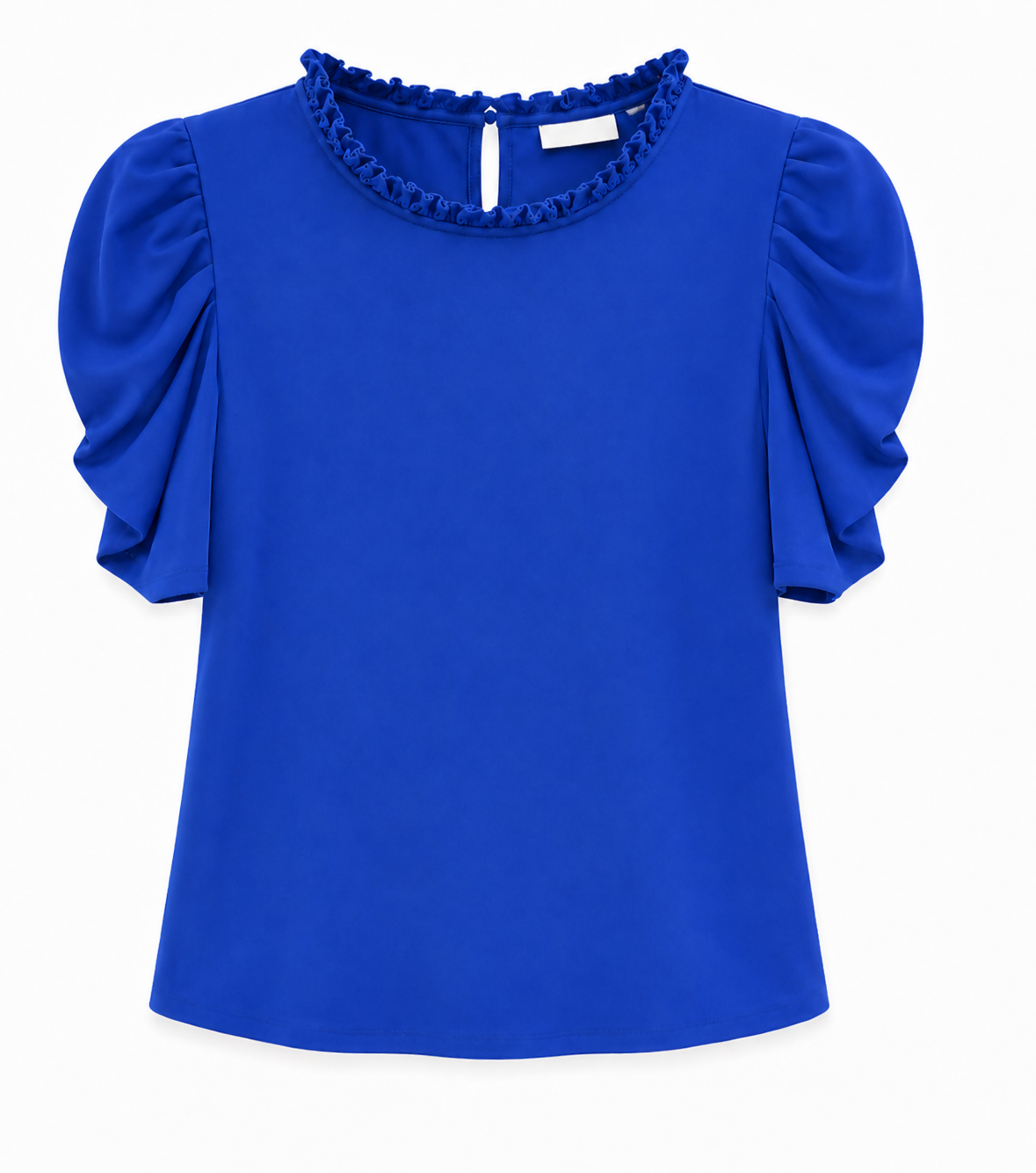 Blue Ruffled-Neck Blouse
