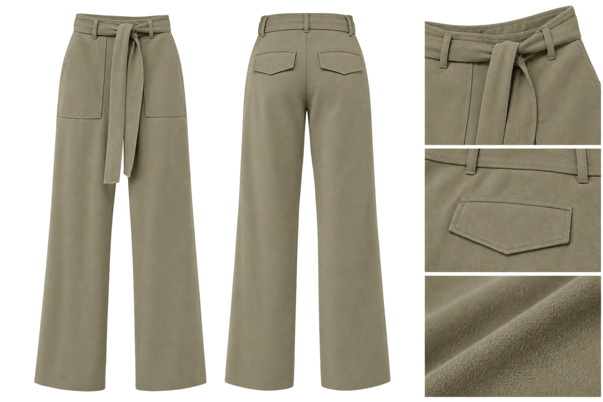 Khaki Tie-Waist Wide-Leg Trousers