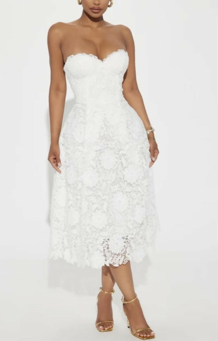 White strapless lace dress