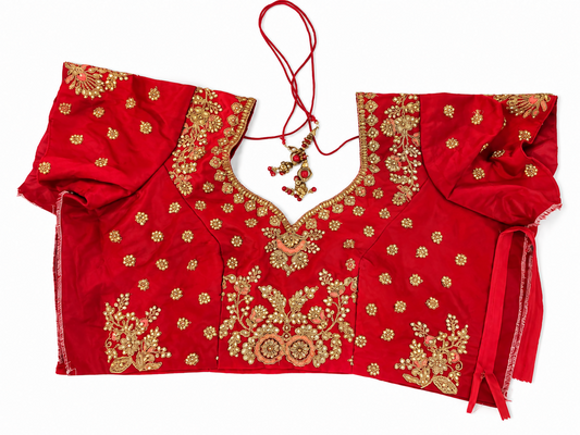 Bridal Lehenga Set – Ivory, Red & Gold Embroidered (3-Piece)