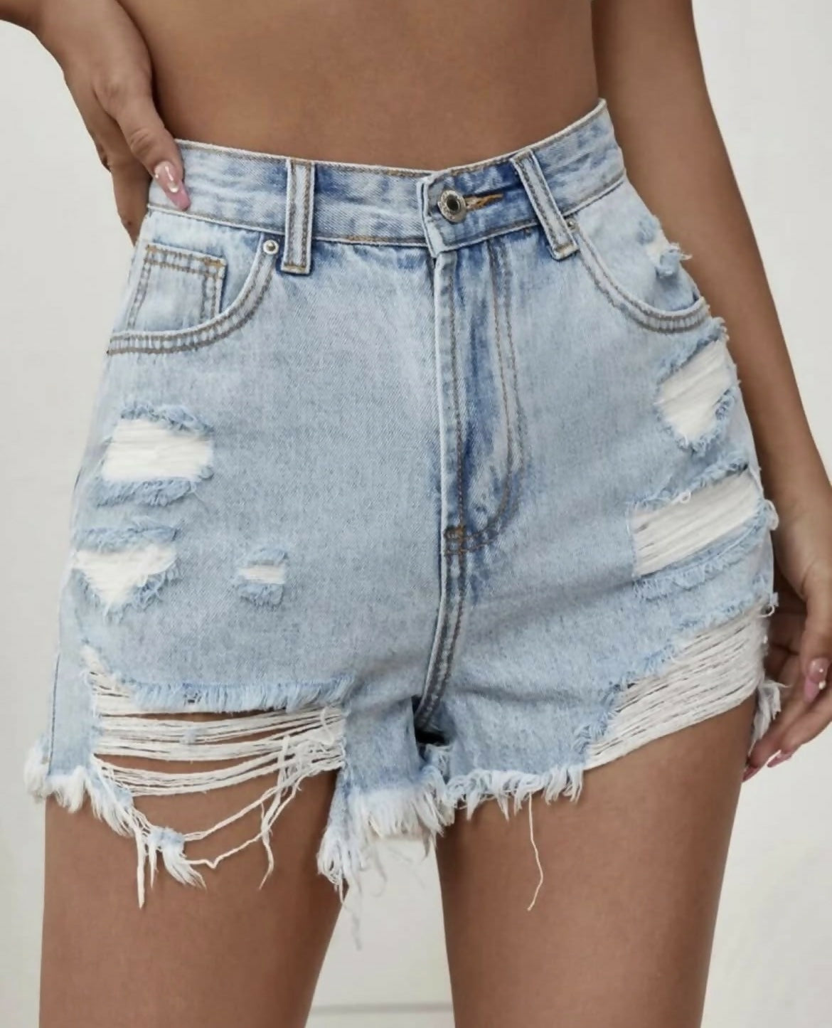 Raw Hem Distressed Denim Shorts
