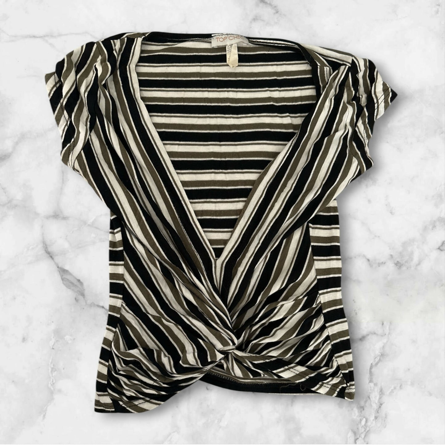 Striped Twist-Front Surplice Top