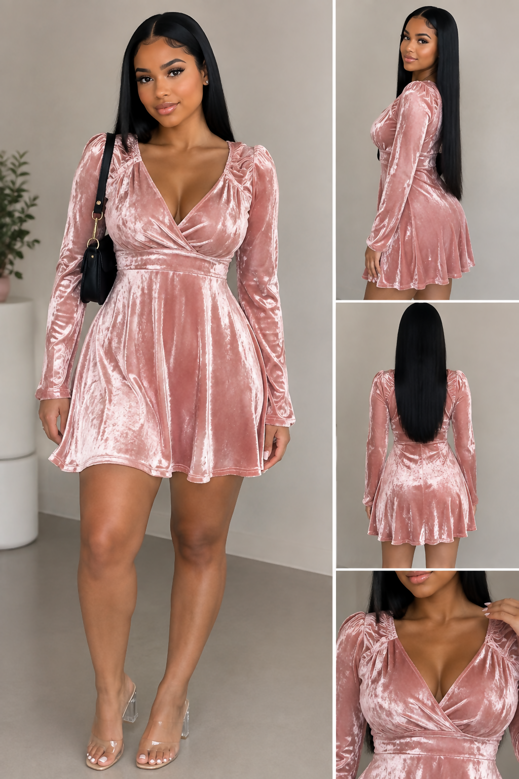Shein Pink Velvet Wrap Mini Dress