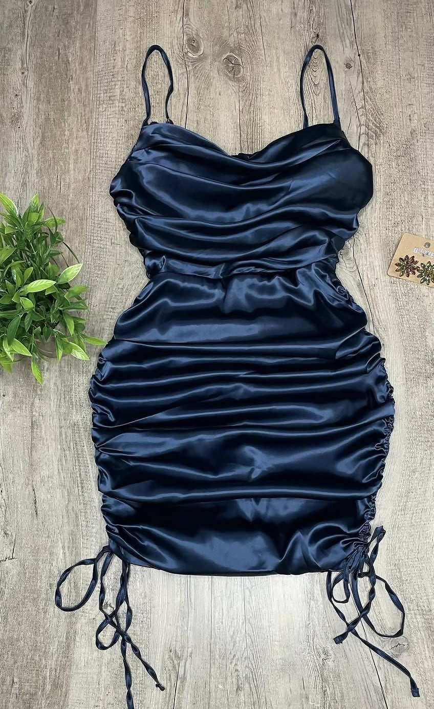 Navy Blue Satin Mini Dress