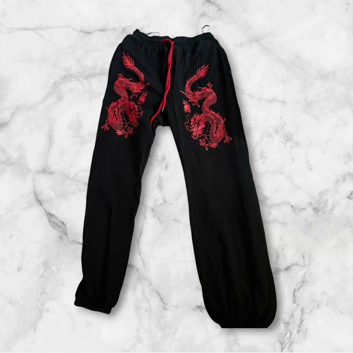 Dragon Print Drawstring Sweatpants