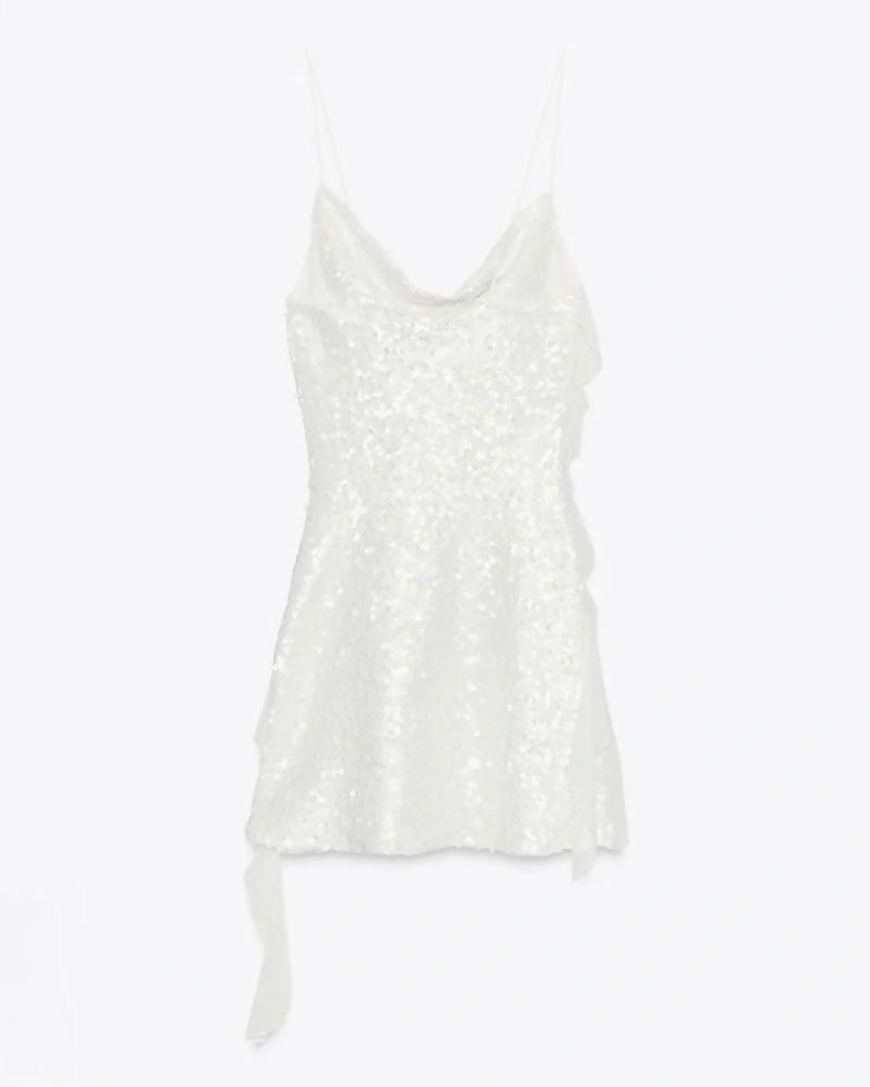 (NEW) Zara Sequinned Ruffle Mini Dress