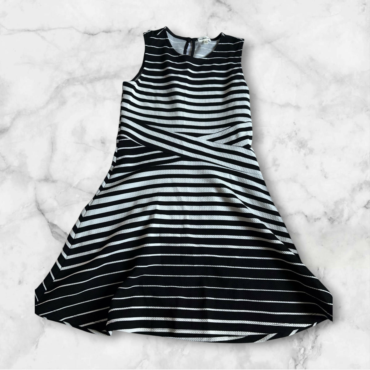 Monteau Girls Black & White Striped Fit & Flare Dress