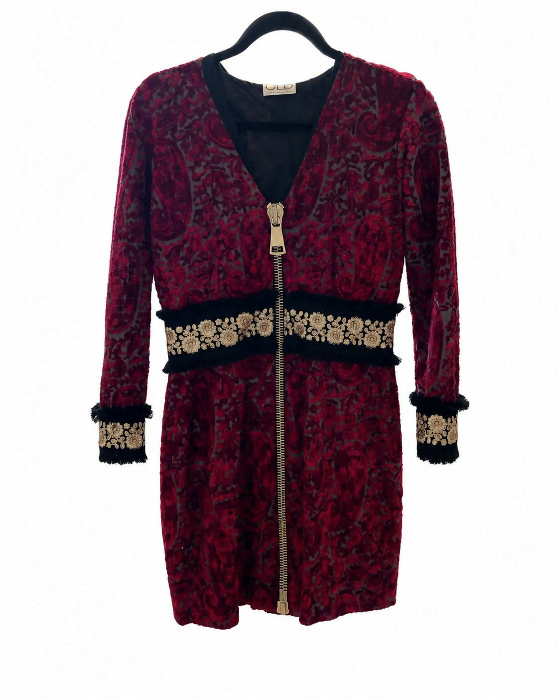 Charu Lochan Dass CLD Red Paisley Embellished Zip-Front Dress | Designer Evening Wear