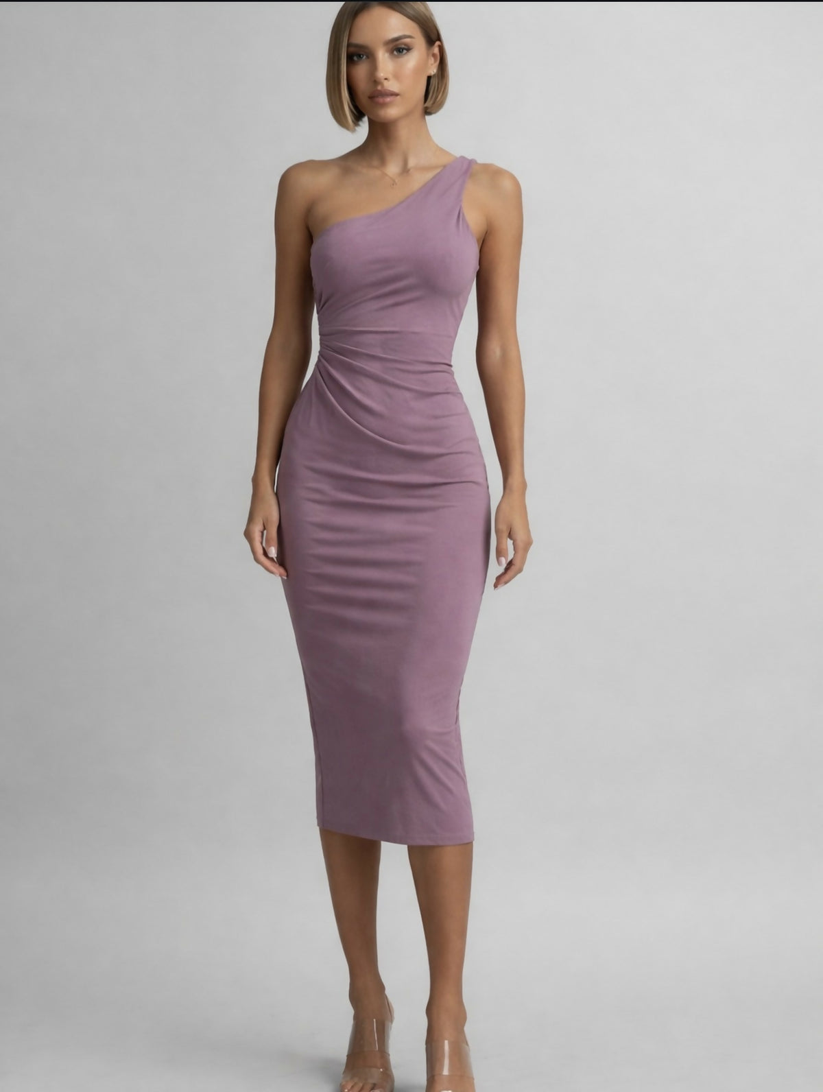 Zara One-Shoulder Ruched Midi Dress