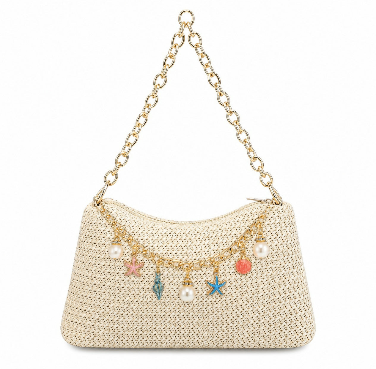 Straw Purse with Gold Chain Strap & Beachy Purse Chain