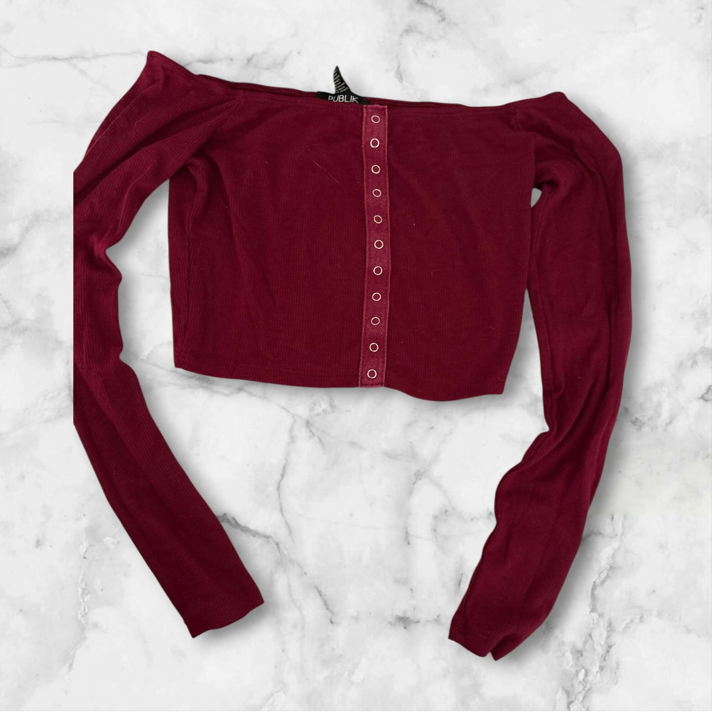 Ribbed Off-the-Shoulder Snap Button Crop Top