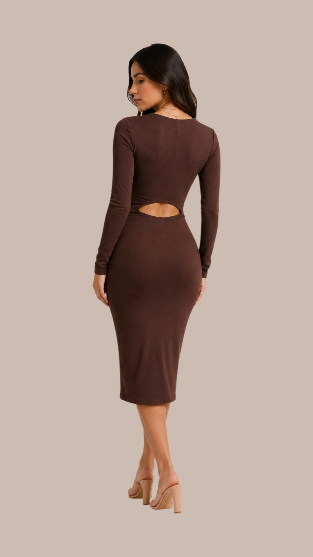 Brown Cutout Midi Dress