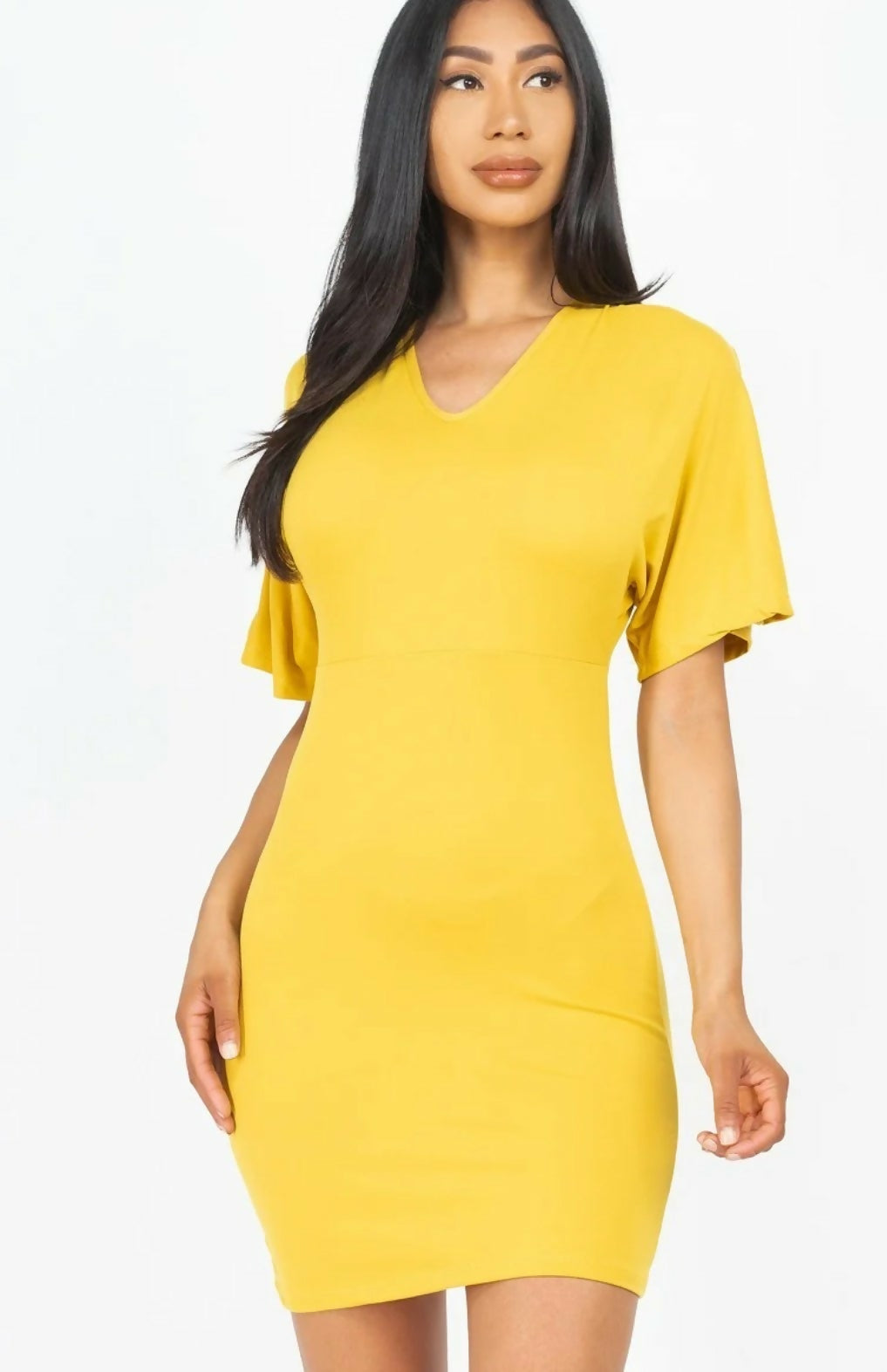 Yellow Casual Dolman Sleeve Dress