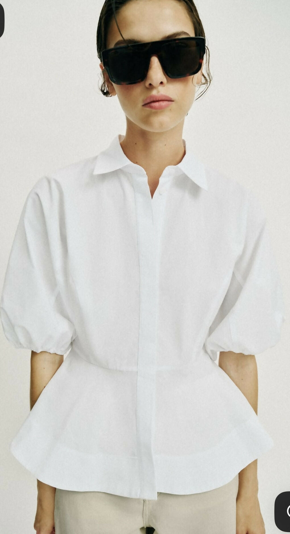 ZARA PEPLUM SHIRT WITH PUFF SLEEVES