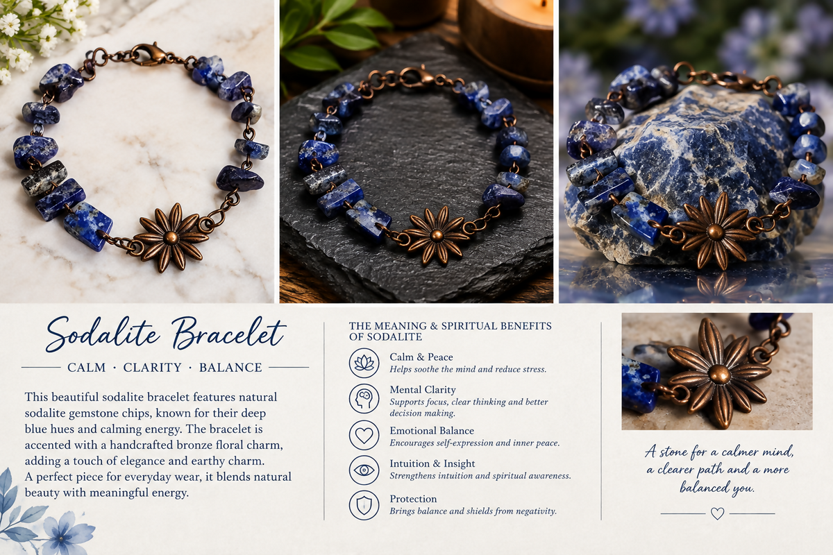 Sodalite and Bronze flower bracelet