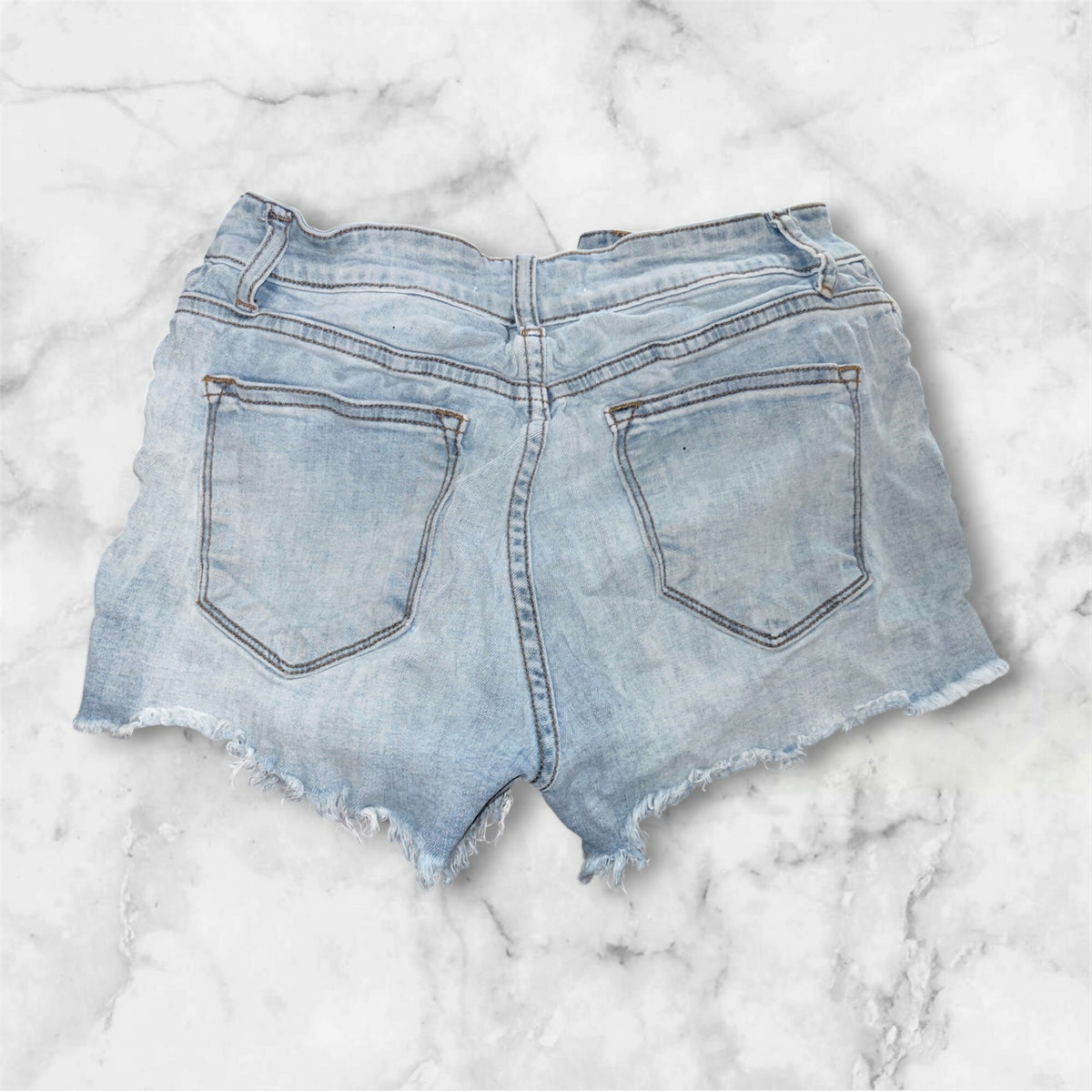 Distressed Raw Hem Denim Shorts