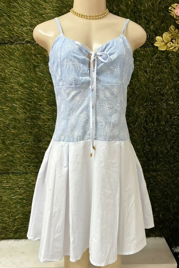 Blue and White Embroidered Dress