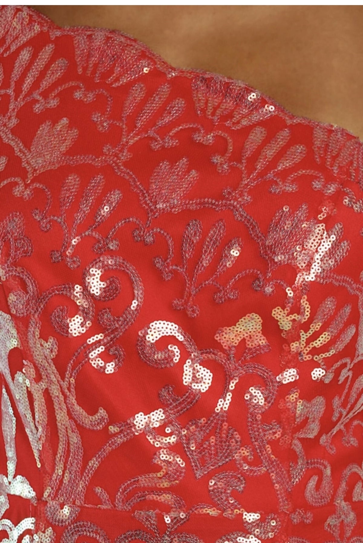 Mesmerizing Shine Red Iridescent Sequin One-Shoulder Mini Dress