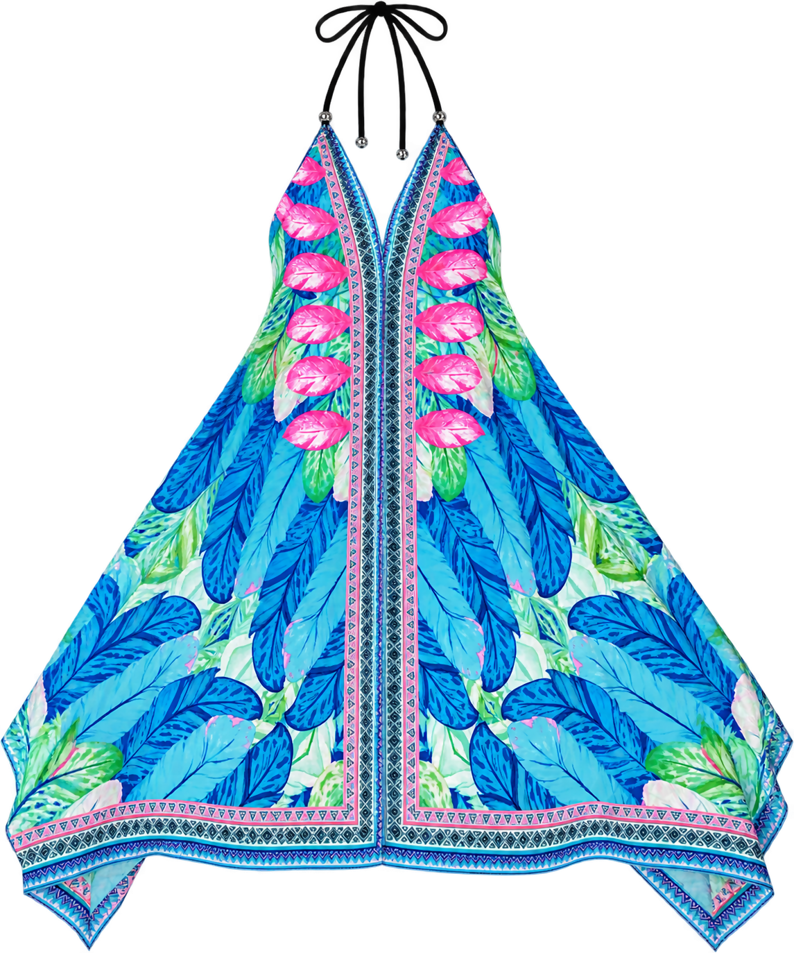 "Tropical Print Halter Dress."