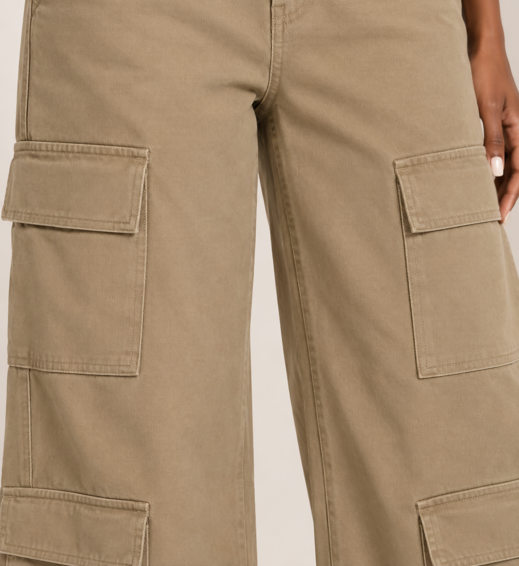 High Waisted Khaki Cargo Pants