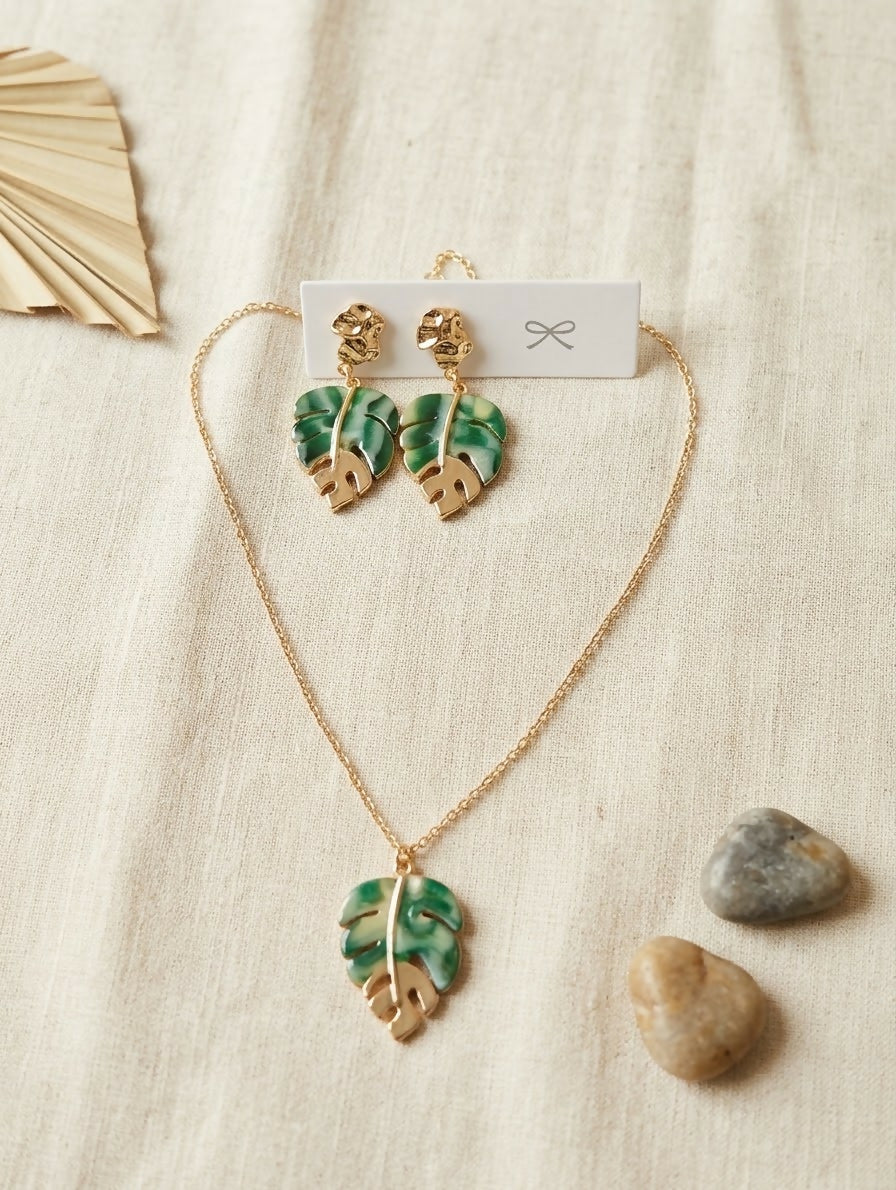 Tropical Monstera Leaf Jewelry Set