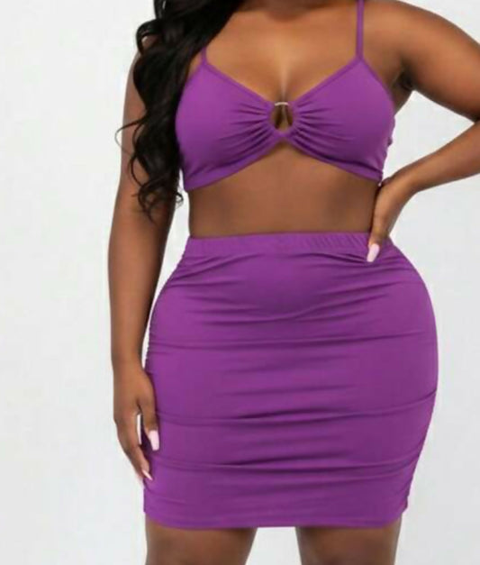 Knitted Two Piece Skirt Set With Spaghetti Strap Crop Top