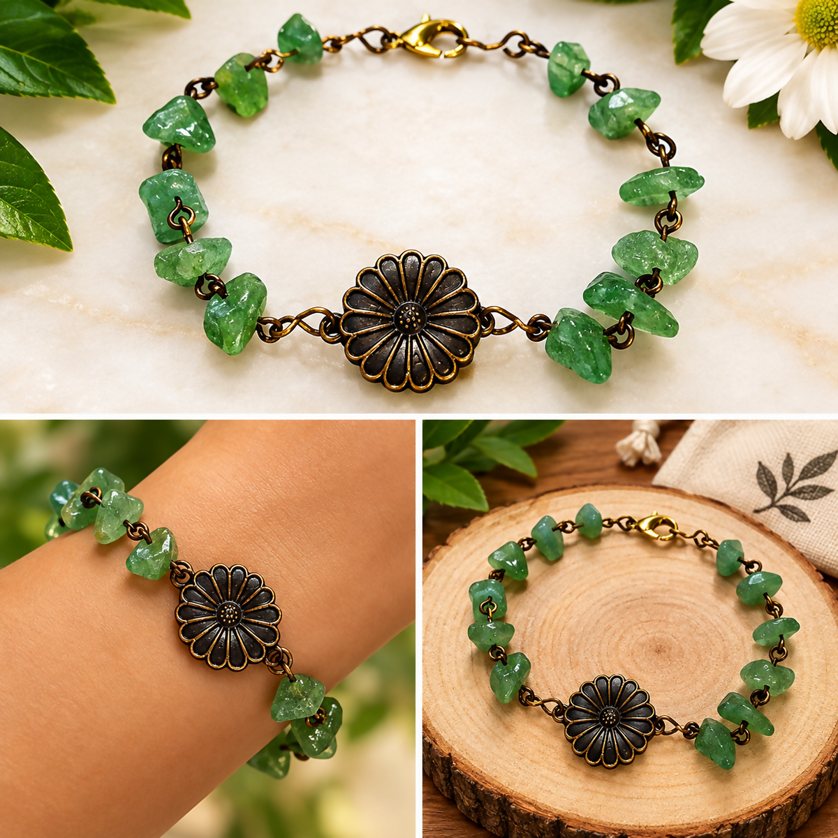 Green Aventurine Floral bracelet