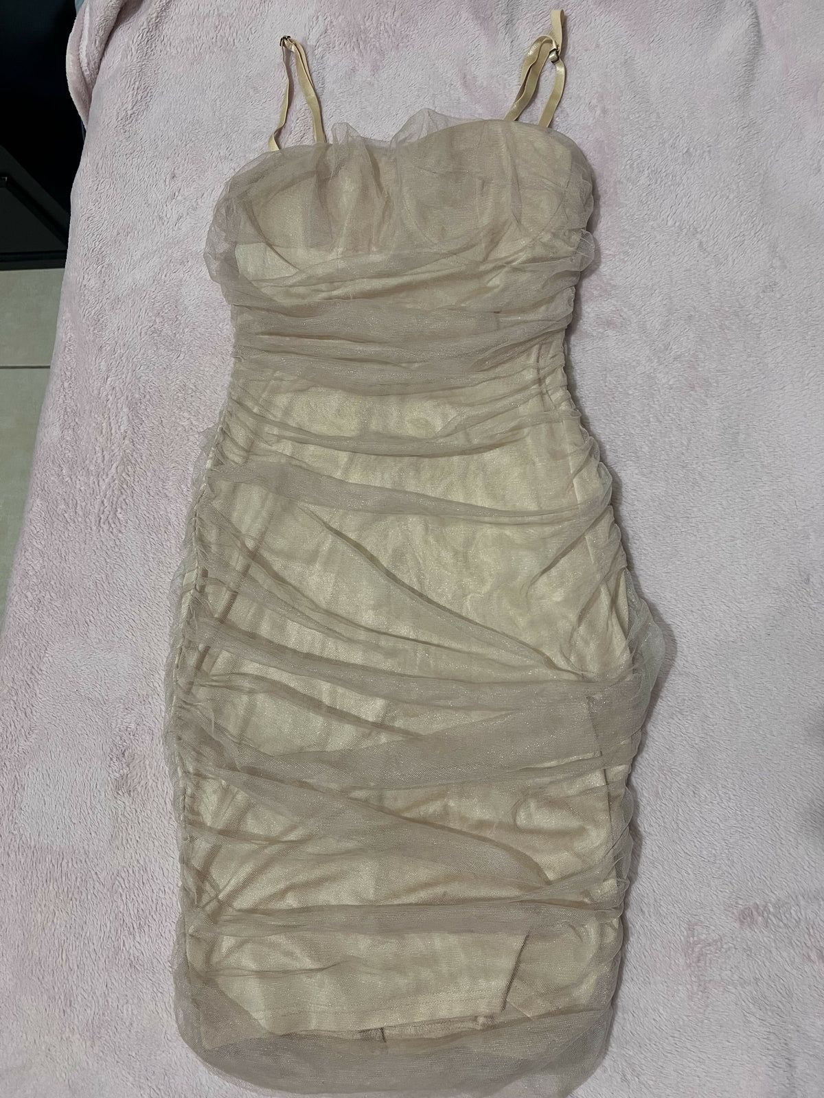 Fashion Nova Champagne Ruched Dress